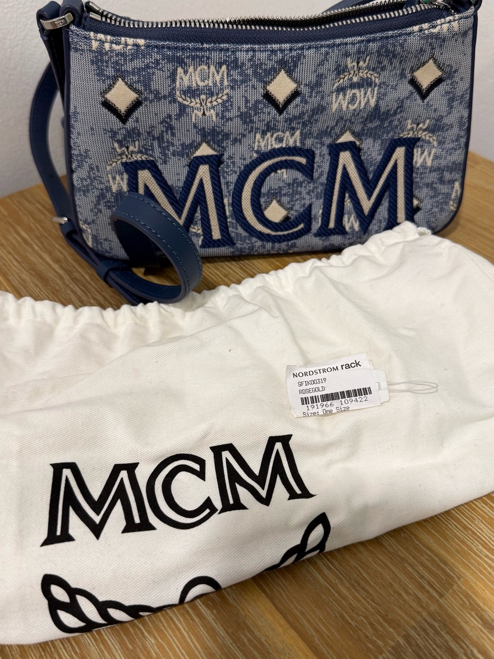 MCM Navy Leather Trim Pouch